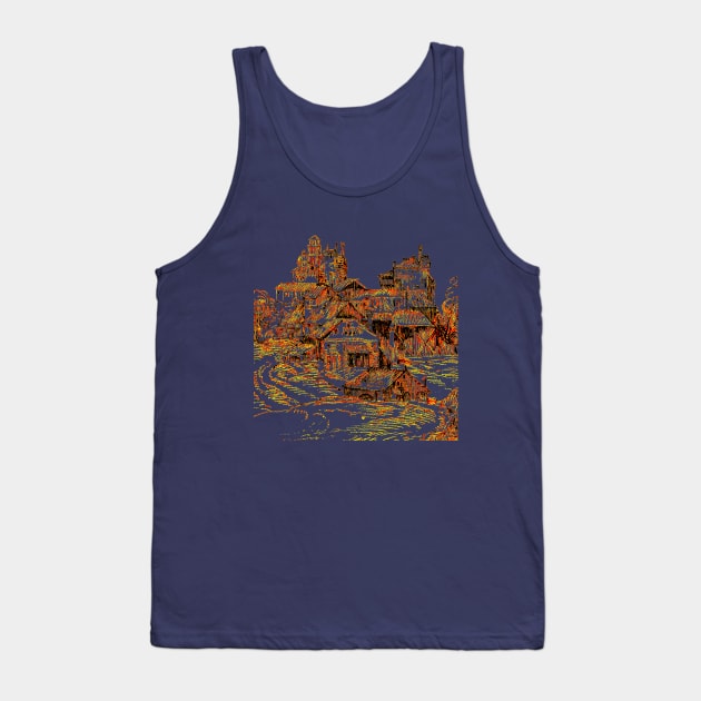 Old World Town at Sunset Outline Art Tank Top by Mazz M